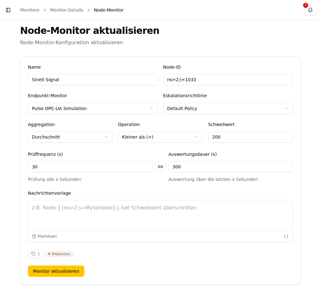 OPC-UA-Knoten-Monitor erstellen mit Schwellwerteinstellungen