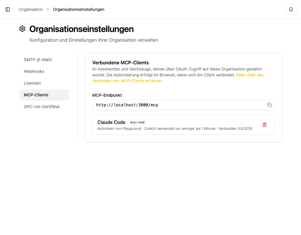 Einstellungen für verbundene MCP-Clients