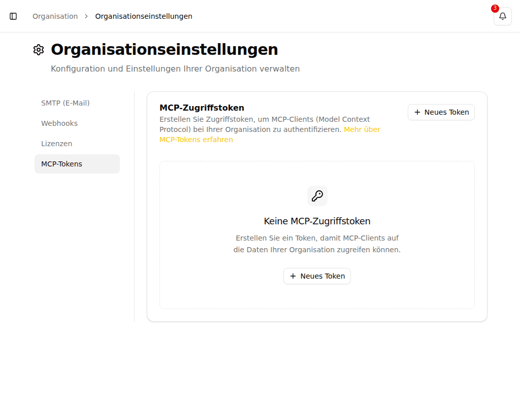 MCP-Tokens-Einstellungen