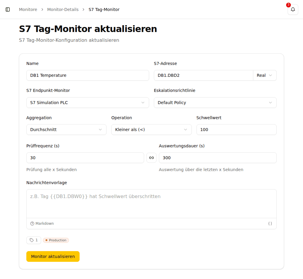 S7-Tag-Monitor erstellen mit Schwellwerteinstellungen