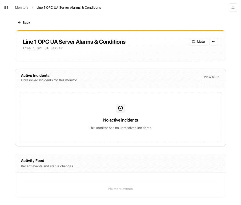 Dedicated Alarms & Conditions monitor for a source
