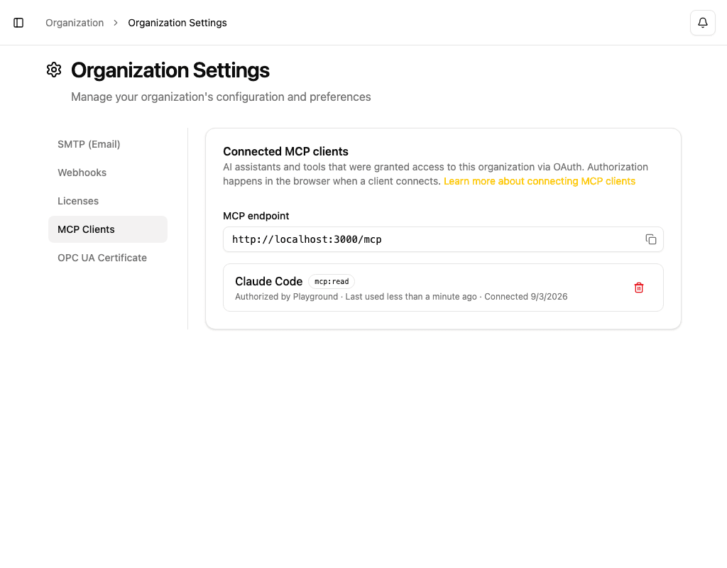 Connected MCP clients settings