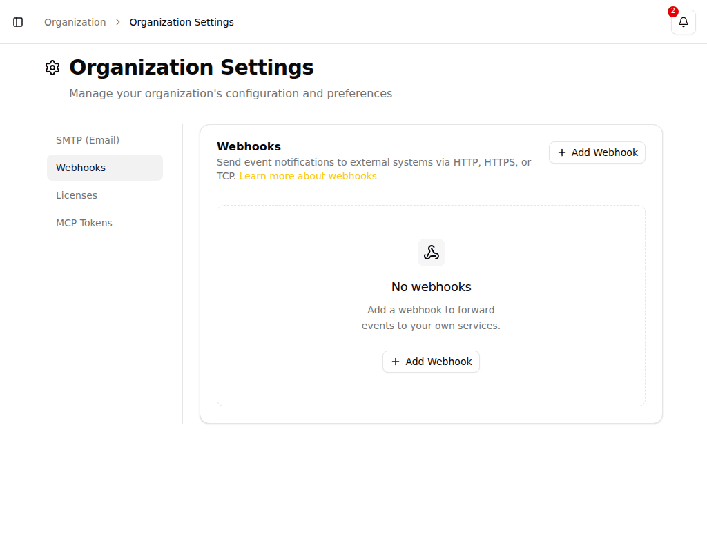 Webhook settings